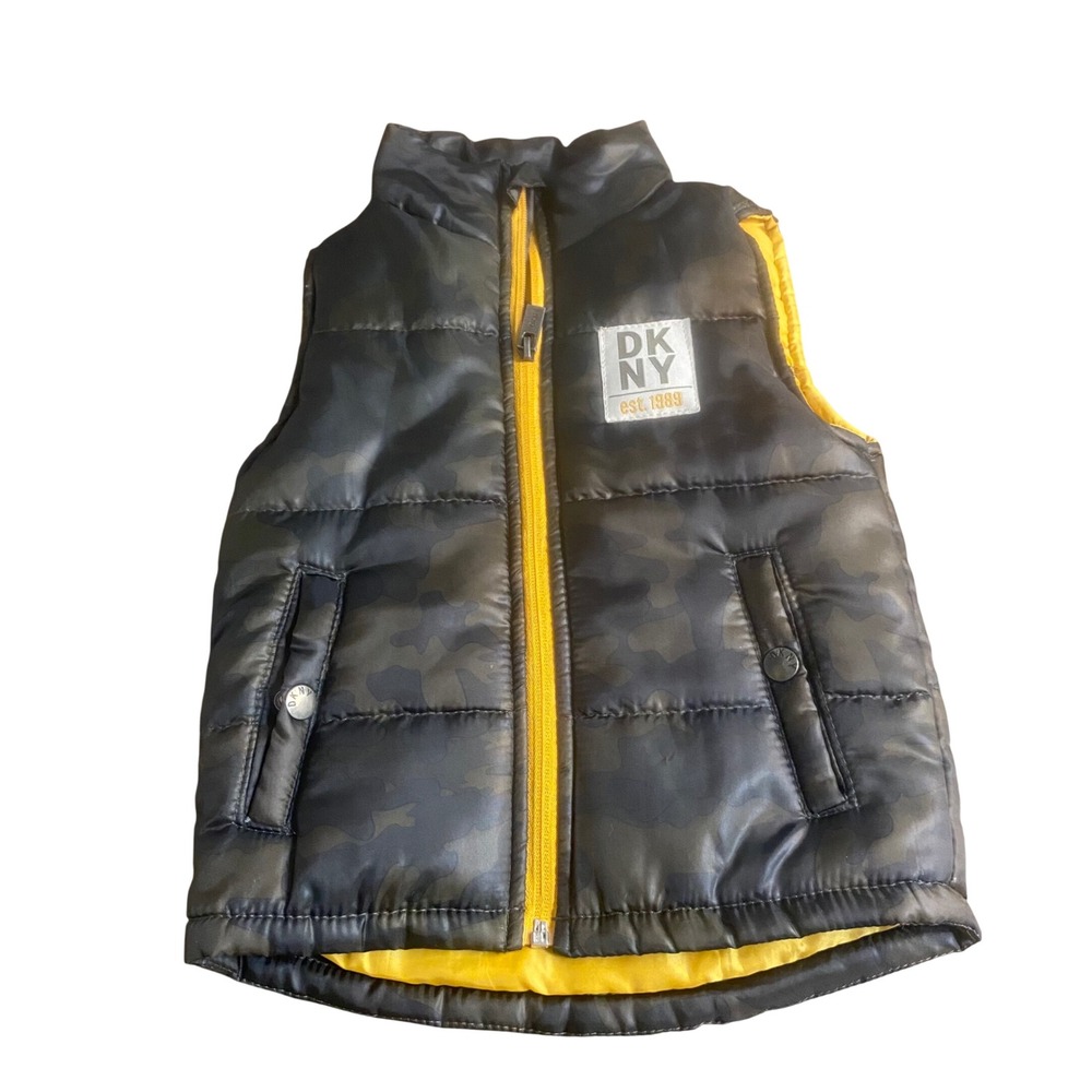 DKNY Puffer Vest Toddler Boys Black Camo Good Quilted Zip Up SIZE 2T
